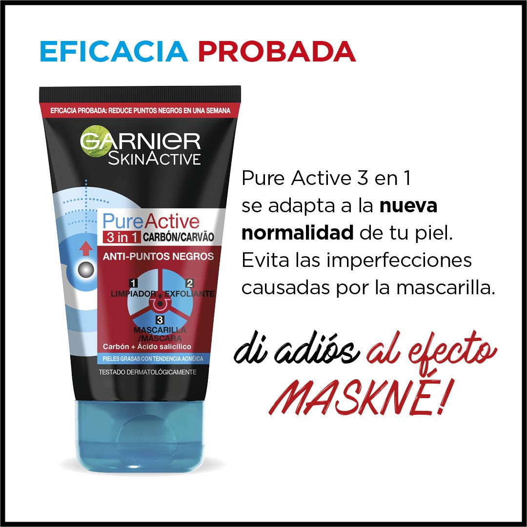 Foto 4 pulgar | Limpiador Garnier Pure Active 3 En 1, Carbón Vegetal, 150 Ml - Venta Internacional.
