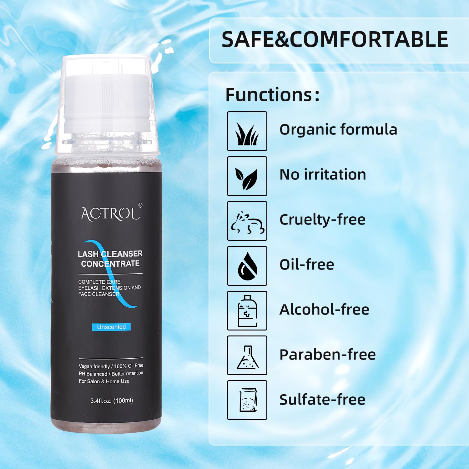 Foto 4 | Limpiador De Pestañas Concentrado Actrol, Champú Para Pestañas Sin Perfume, 100 Ml - Venta Internacional.