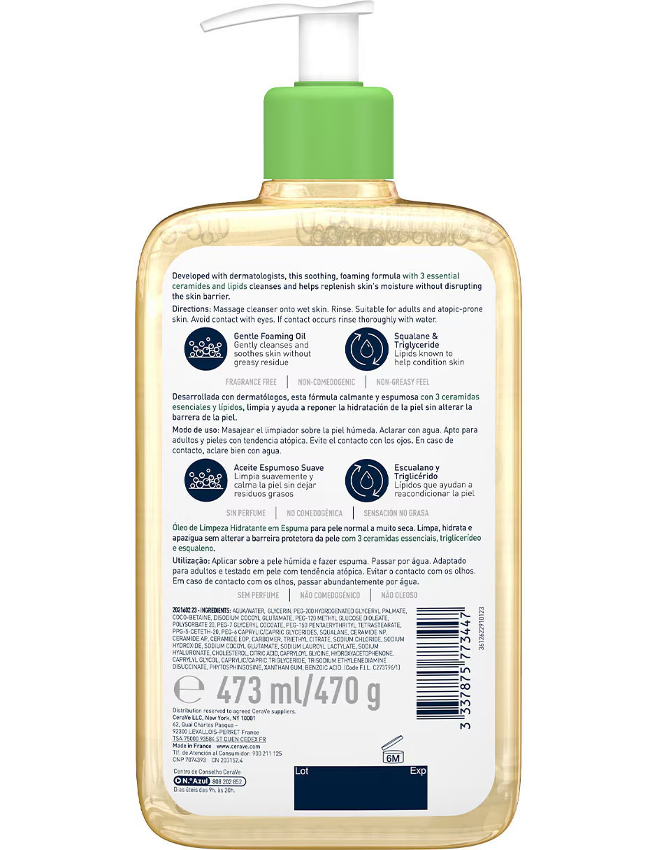 Foto 5 pulgar | Cerave Aceite Limpiador Piel Normal A Muy Seca + Termo De Agua De Regalo Güish