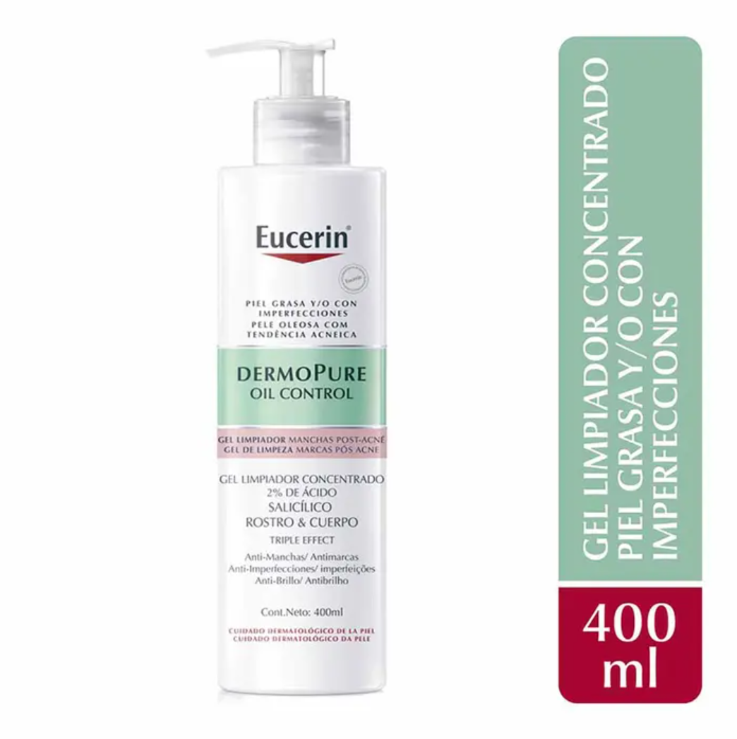 Eucerin Dermopure Oil Control Gel Limpiador Facial 400ml Para Piel Grasa, Sensible, Con Acné Y Puntos Negros