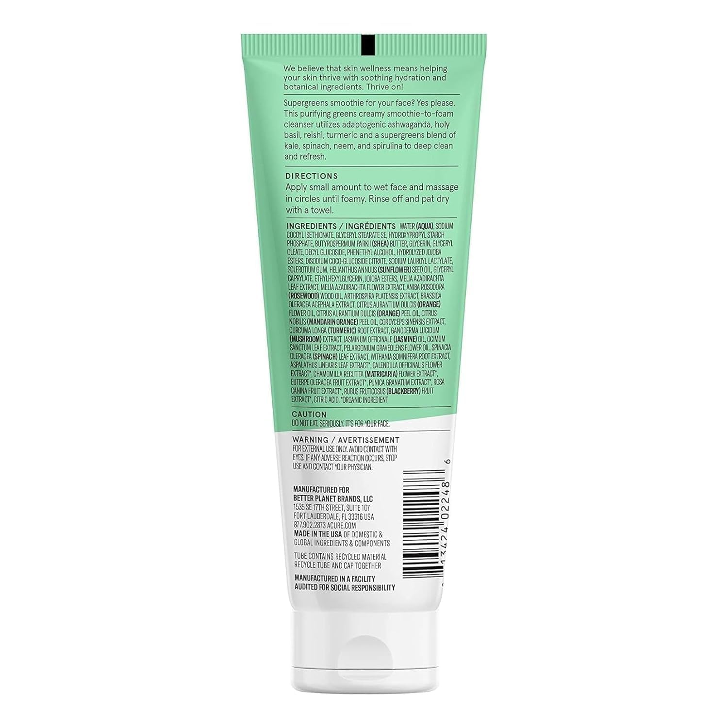 Foto 7 | Espuma Limpiadora Facial Acure Ultra Hydrating Green Juice 120 Ml - Venta Internacional.