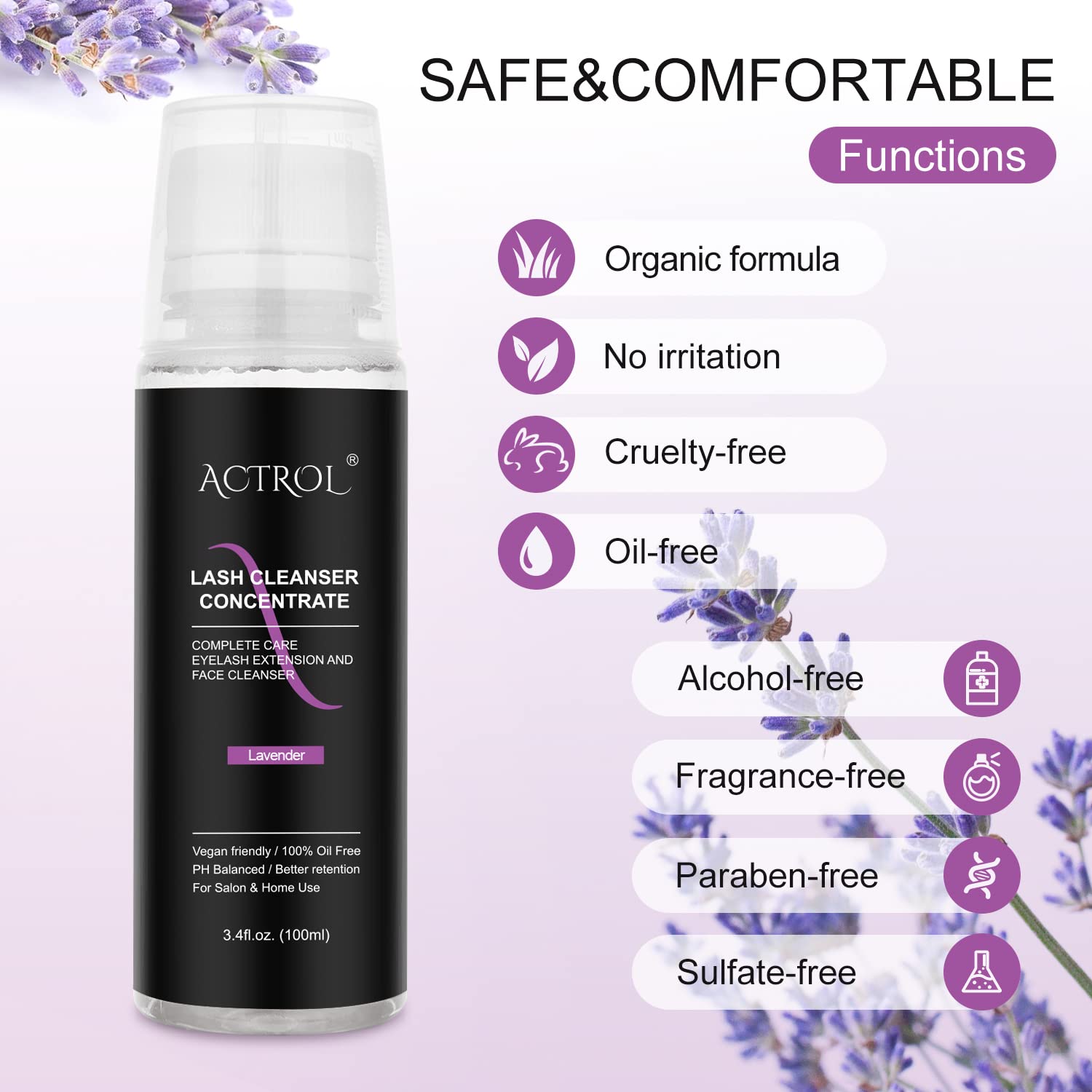 Foto 3 pulgar | Limpiador De Pestañas Concentrado Actrol Lavender 100ml Professional - Venta Internacional.