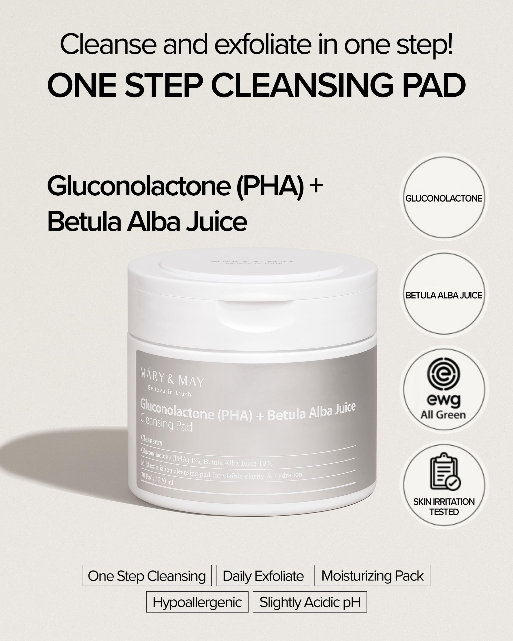 Foto 4 pulgar | Almohadilla Limpiadora Mary&may Gluconolactone + Betula Alba Juice - Venta Internacional.