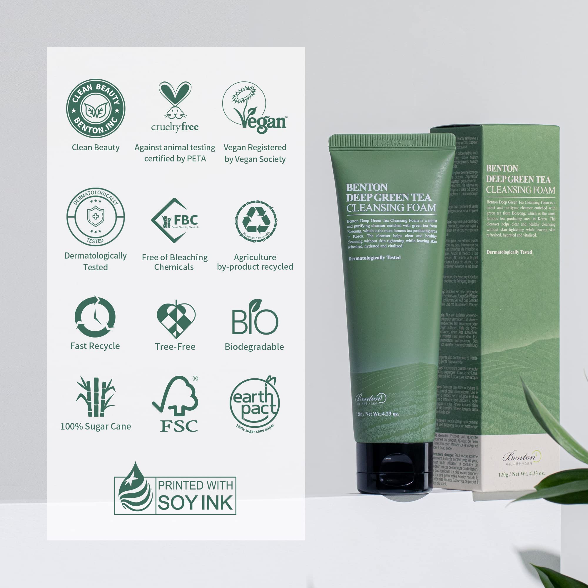 Foto 7 pulgar | Limpiador Facial Benton Deep Green Tea Natural Face Wash - Venta Internacional.