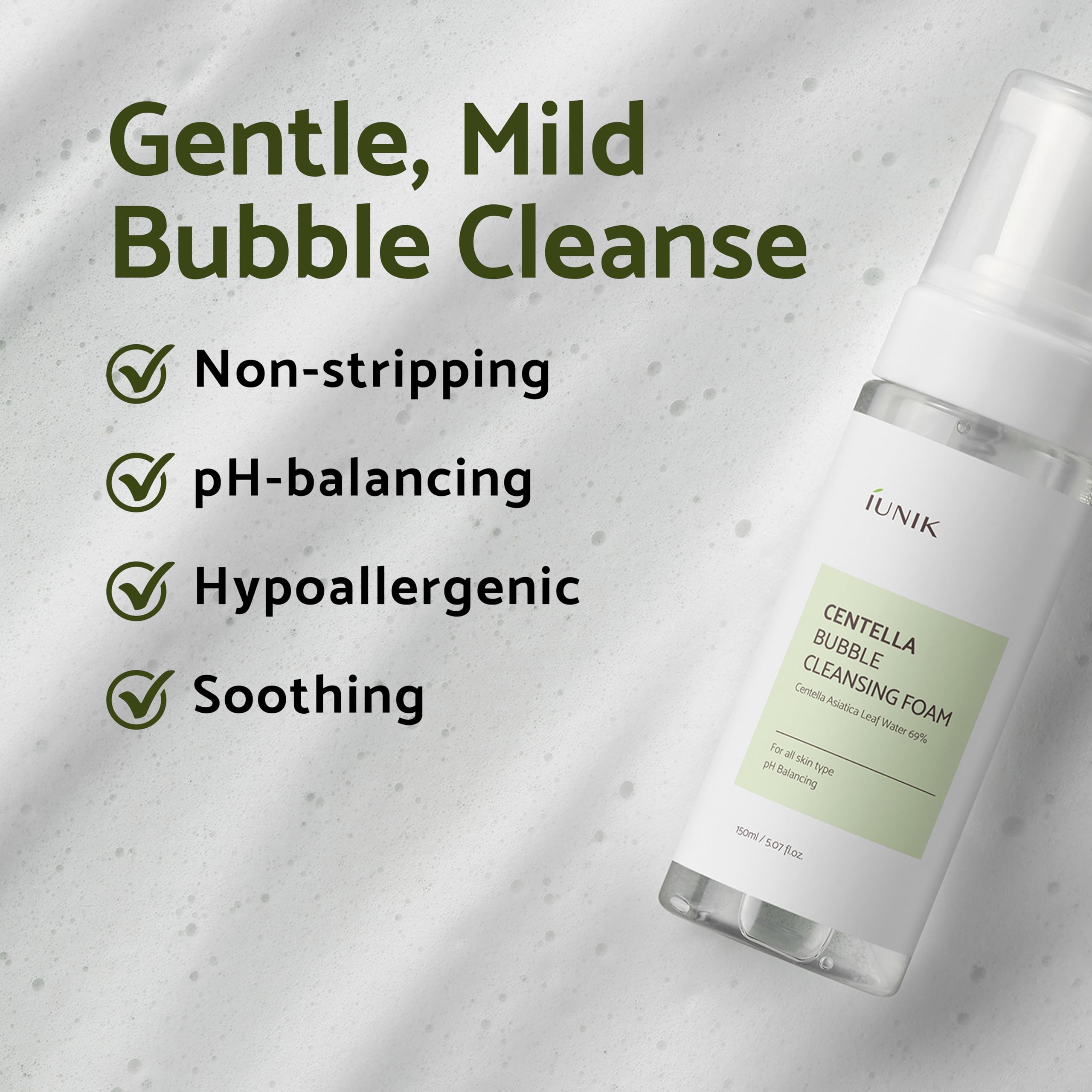 Foto 4 pulgar | Limpiador Facial Iunik Centella Bubble Foaming 150 Ml Con Extracto De 69% - Venta Internacional.