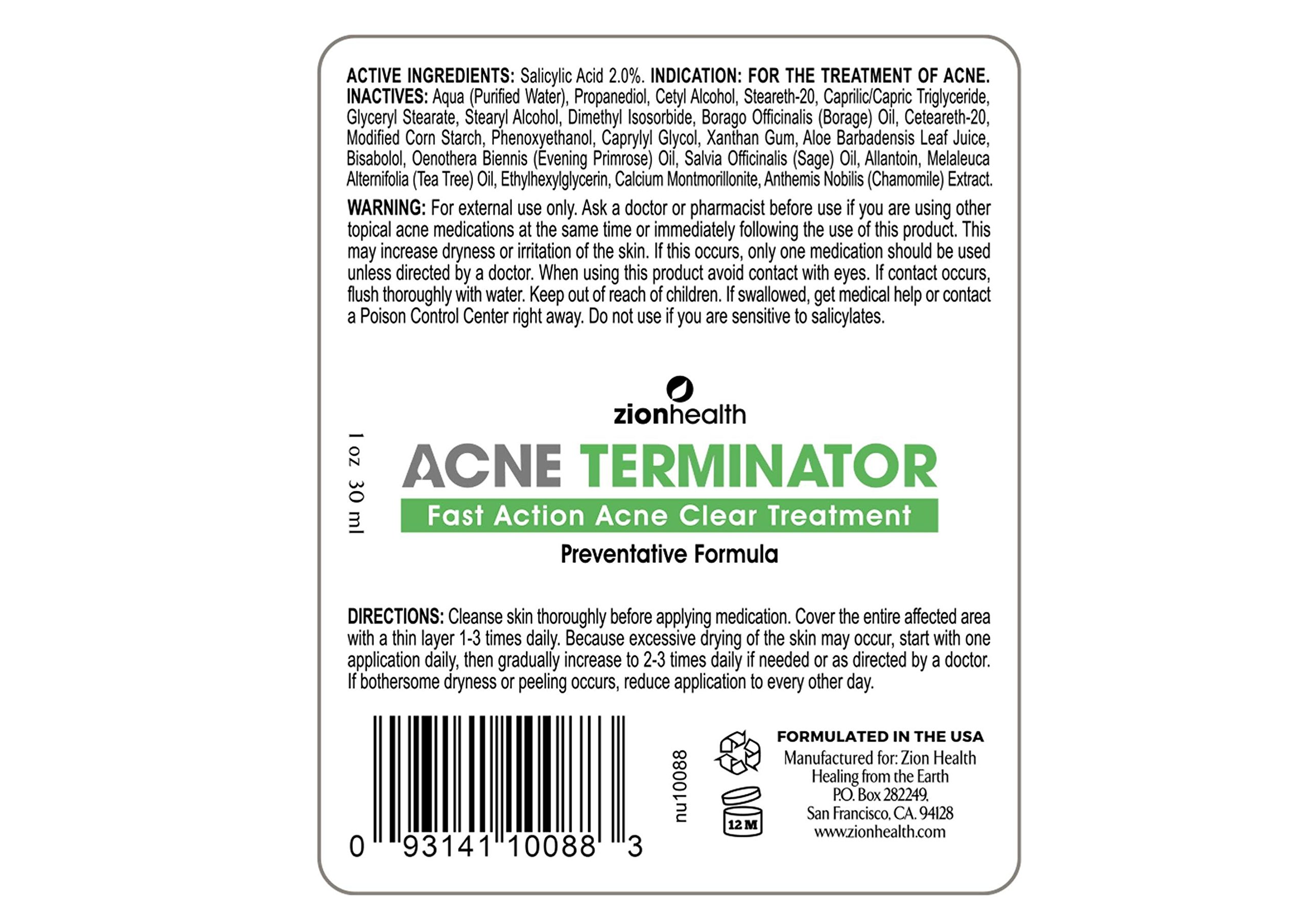 Foto 4 pulgar | Tratamiento Para El Acné Zion Health Acne Terminator  30 Ml  Líquido - Venta Internacional.
