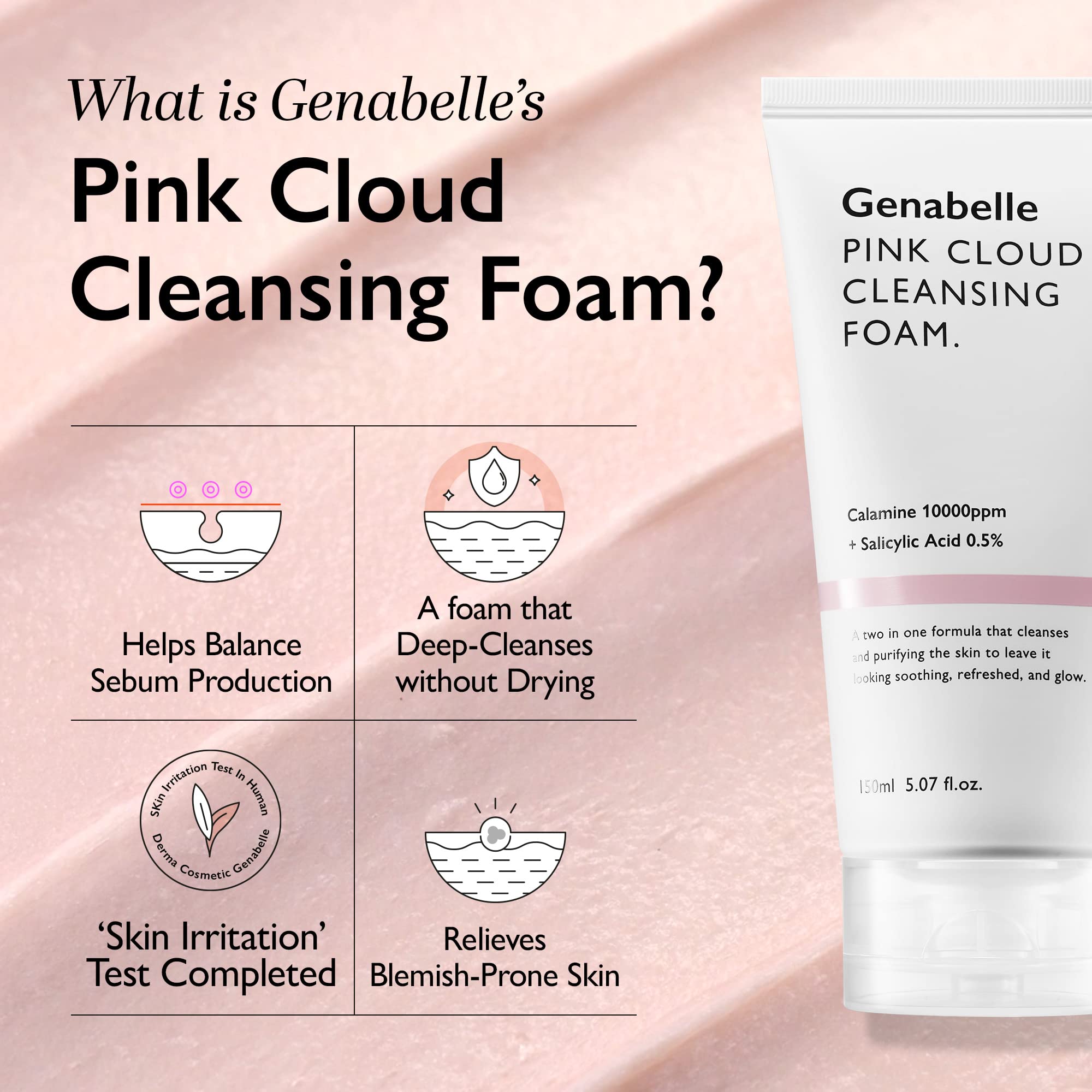 Foto 5 pulgar | Espuma Limpiadora Genabelle Pink Cloud Con Ácido Salicílico 150 Ml - Venta Internacional.
