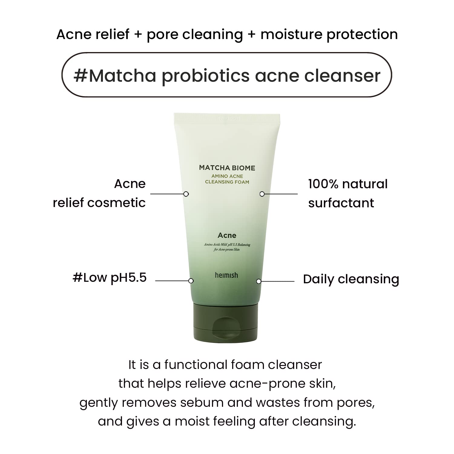Foto 4 pulgar | Limpiador Facial Heimish Matcha Biome Amino Acne 150 Ml - Venta Internacional.