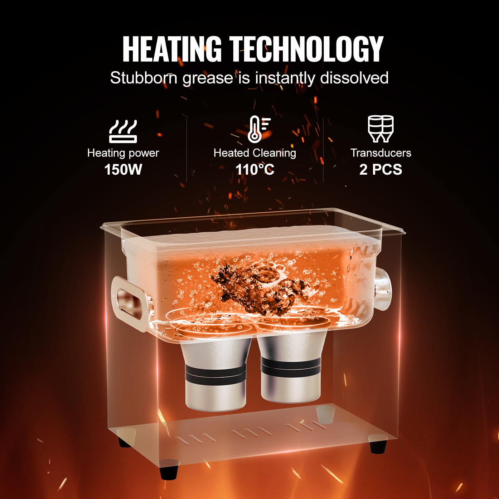 Foto 3 | Limpiador Sónico Vevor De 3 Litros Con Calentador, Temporizador Y Cesta, 120 W, 40 Khz - Venta Internacional.