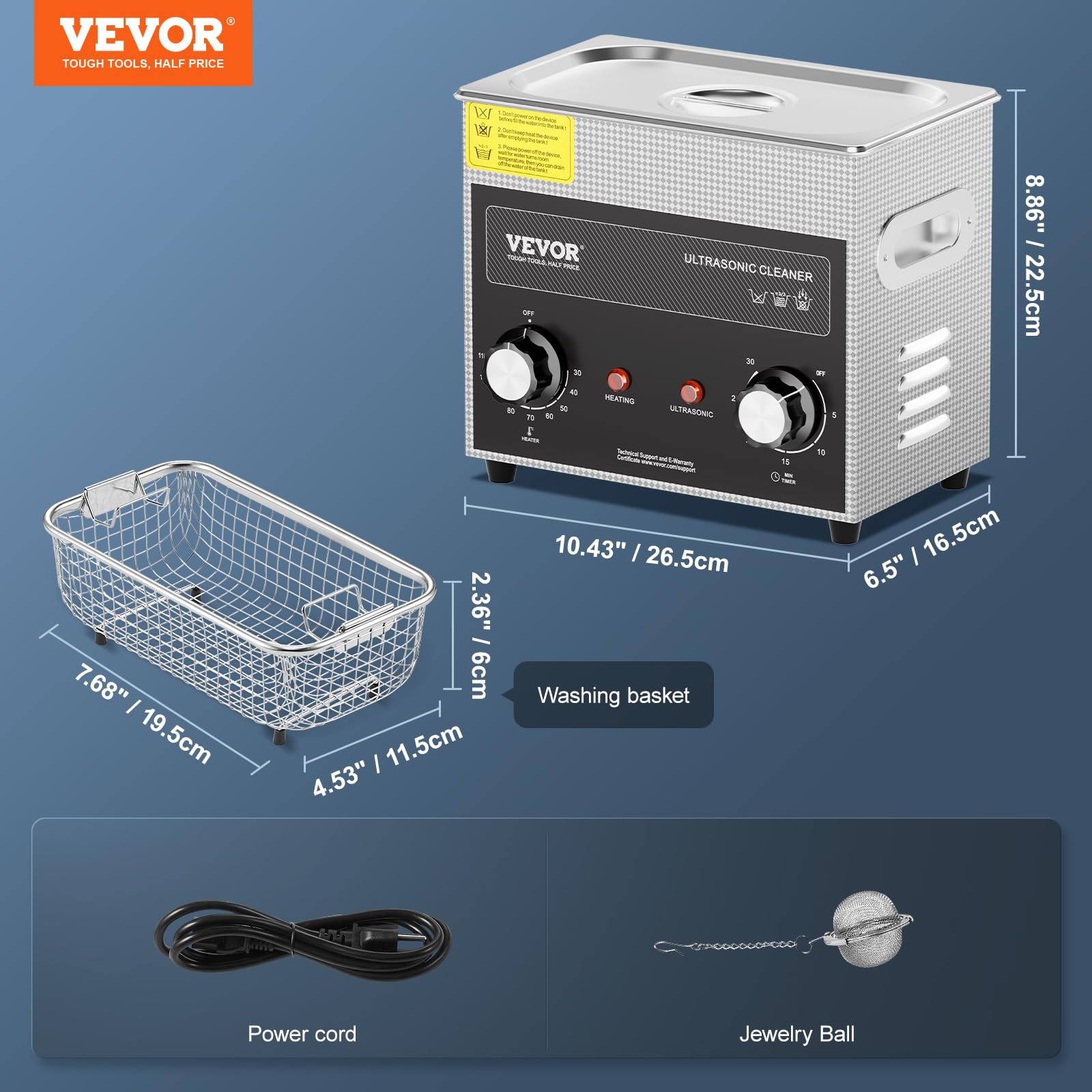 Foto 8 pulgar | Limpiador Sónico Vevor De 3 Litros Con Calentador, Temporizador Y Cesta, 120 W, 40 Khz - Venta Internacional.