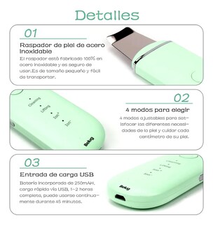 Foto 5 | Limpiador Facial Belug Peeling Ultrasónico Portatil Skin Scrubber Verde Claro