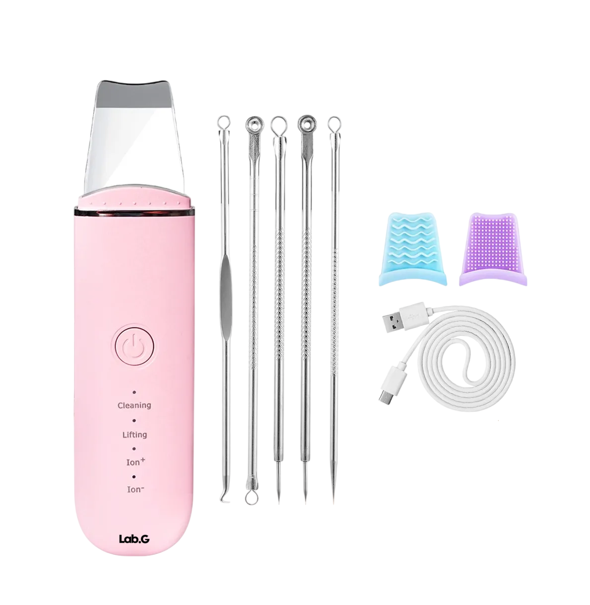 Foto 2 pulgar | Limpiador Facial Lab.g Peeling Ultrasónico Portatil Skin Scrubber Rosa Detalles Plata Morado Y Azul