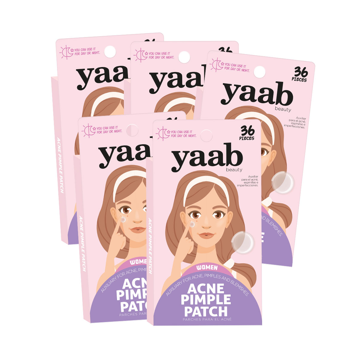 Pack 5 Cajas Acné Pimple Patch Mujer, 36 Pzas C/u Yaab Beauty