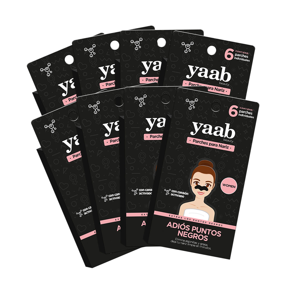 Pack 8 Cajas Parche Para Nariz Yaab Beauty Con Carbón Activado Para Mujer 6 Pzas C/u