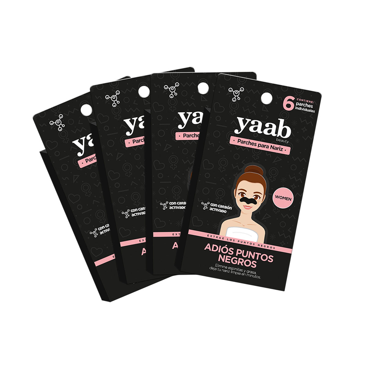 Pack 4 Cajas Parche Para Nariz Yaab Beauty Con Carbón Activado Para Mujer 6 Pzas C/u