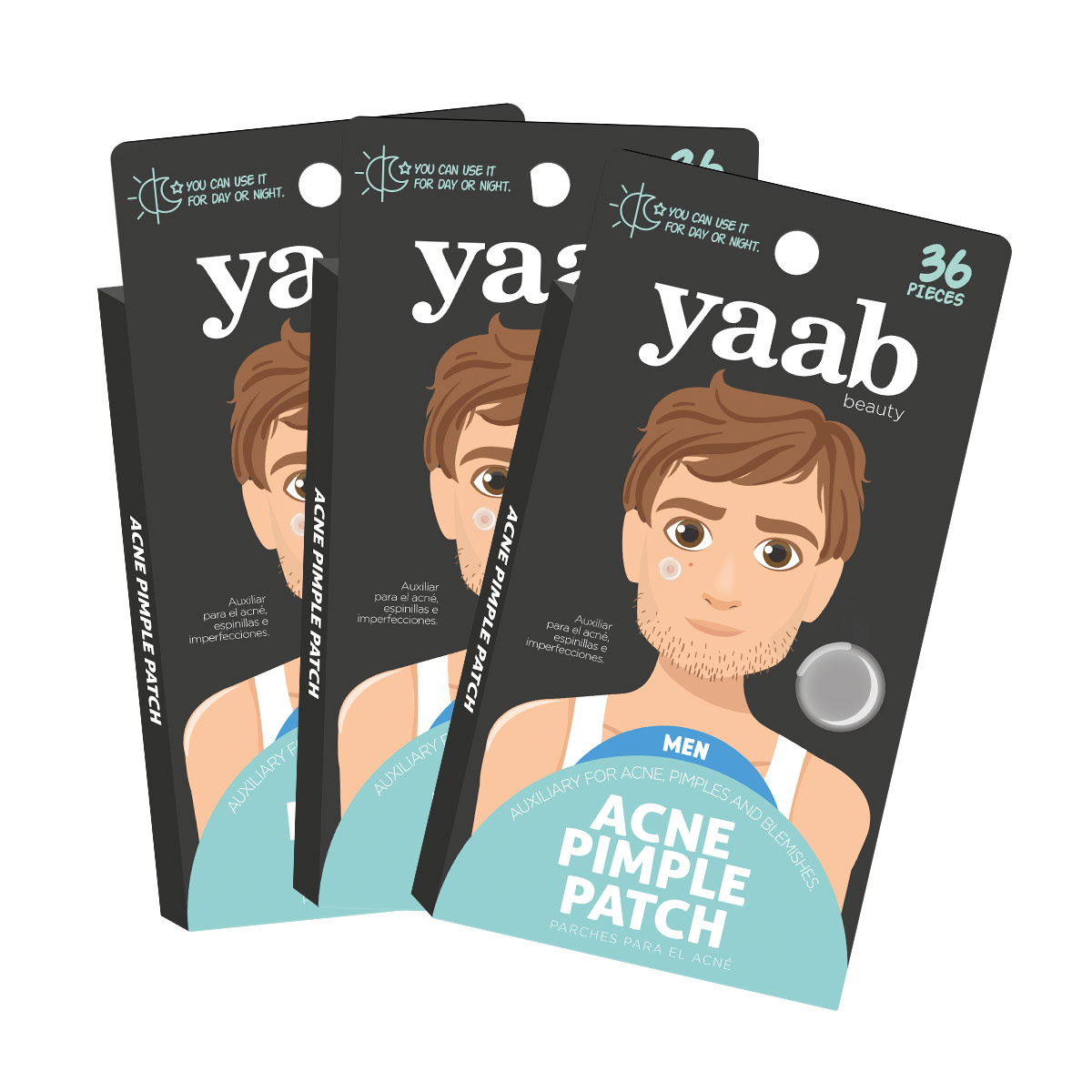 Foto 2 pulgar | Pack 3 Cajas Acné Pimple Patch Yaab Beauty Hombre, 36 Pzas C/u