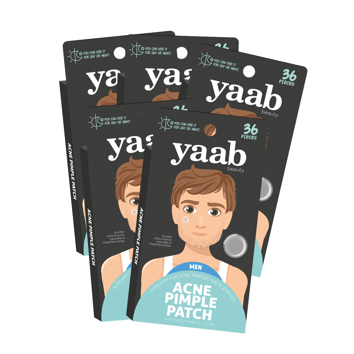 Foto 2 pulgar | Pack 5 Cajas Acné Pimple Patch Yaab Beauty Hombre, 36 Pzas C/u