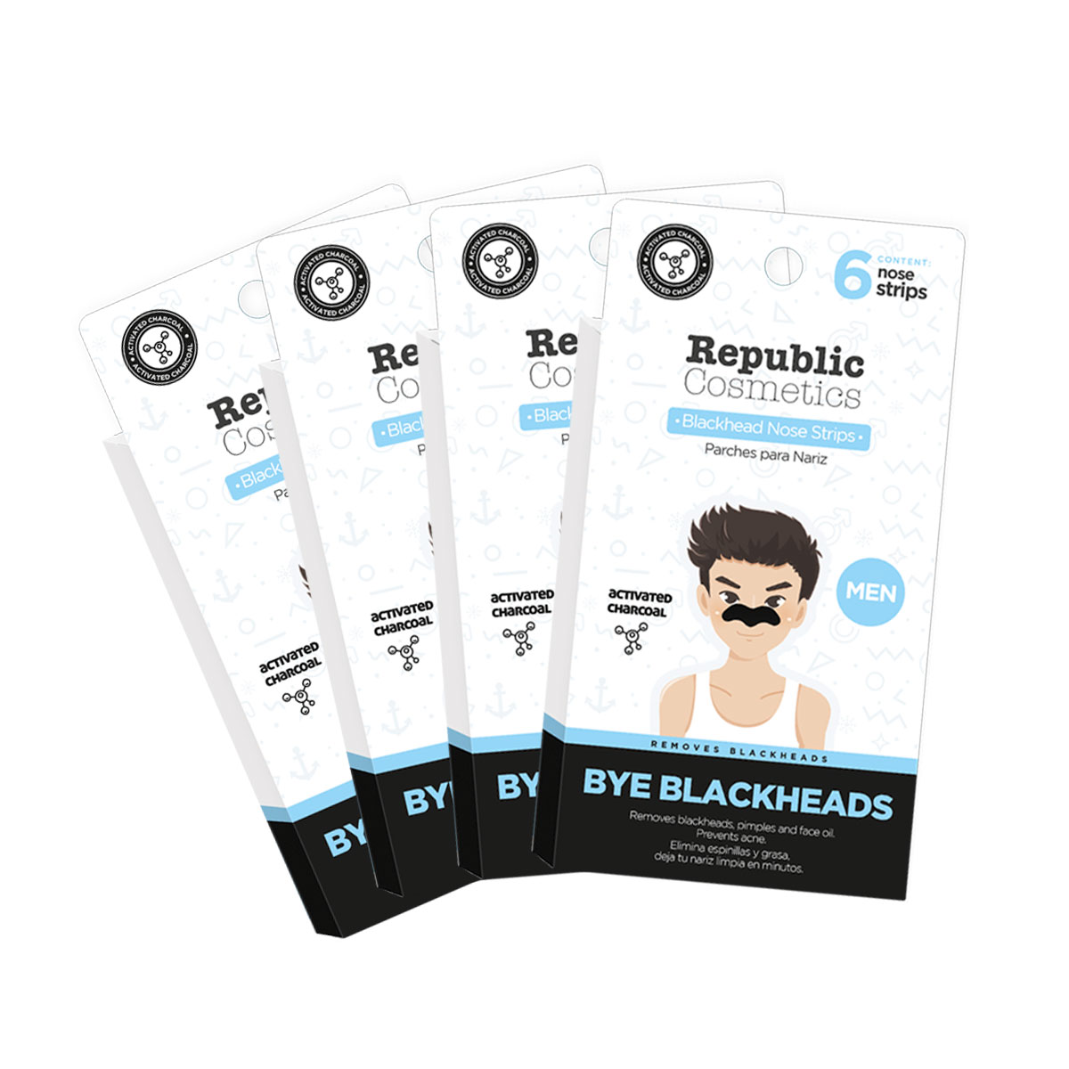 Pack 4 Cajas Parche Para Nariz Republic Cosmetics Con Carbón Activado Para Hombre 6 Pzas C/u