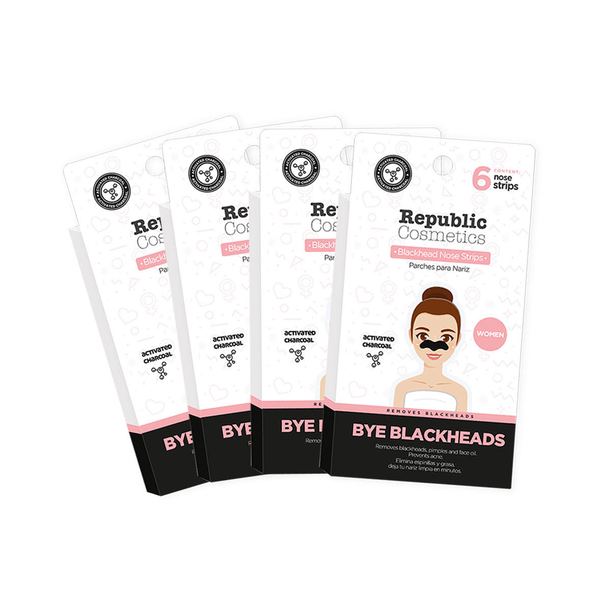 Pack 4 Cajas Parche Para Nariz Republic Cosmetics Con Carbón Activado Para Mujer 6 Pzas C/u