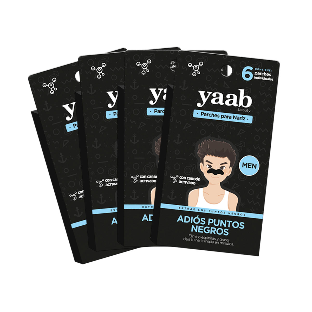 Pack 4 Cajas Parche Para Nariz Yaab Beauty Con Carbón Activado Para Hombre 6 Pzas C/u