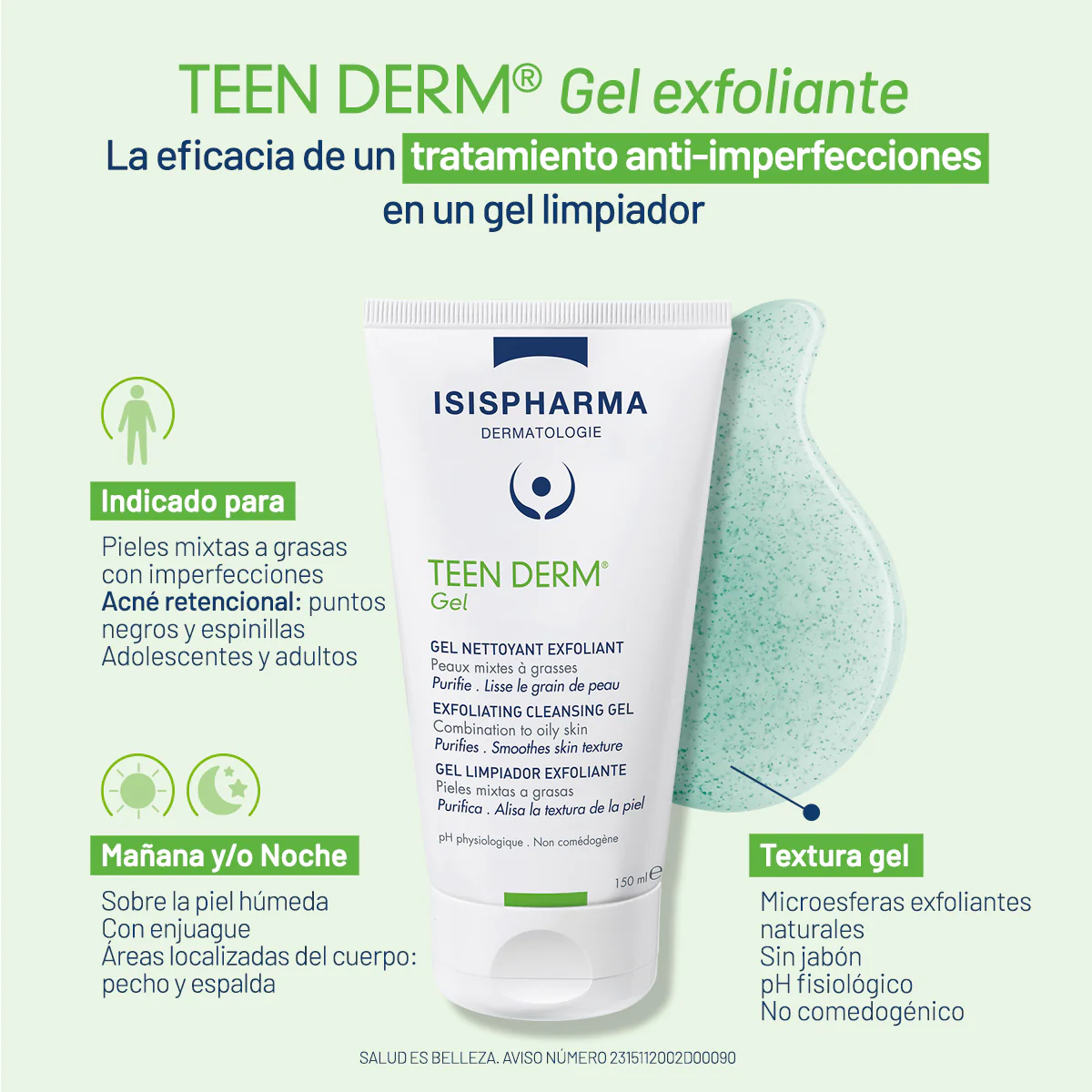 Foto 2 | Gel Limpiador Exfoliante Teen Derm con Aceite de Aguacate y Ácido Salicílico