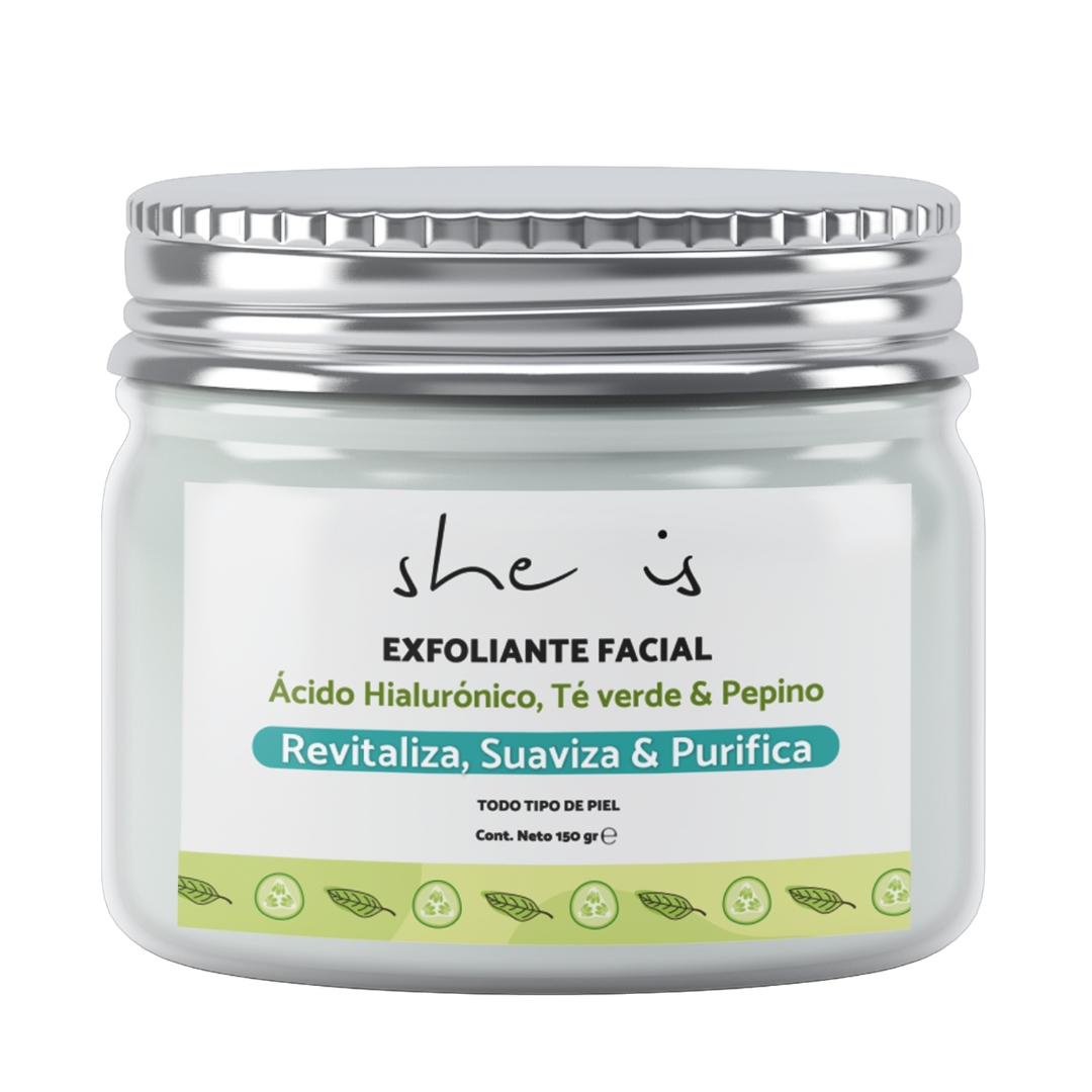 Foto 2 pulgar | Exfoliante Facial She is Skincare Limpieza Profunda con Ácido Hialurónico Té Verde y Pepino 150gr