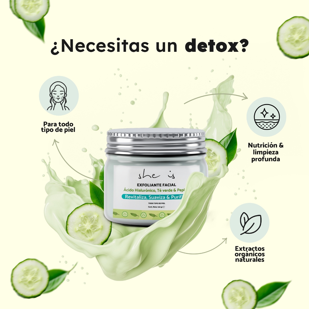 Foto 2 | Exfoliante Facial She is Skincare Limpieza Profunda con Ácido Hialurónico Té Verde y Pepino 150gr