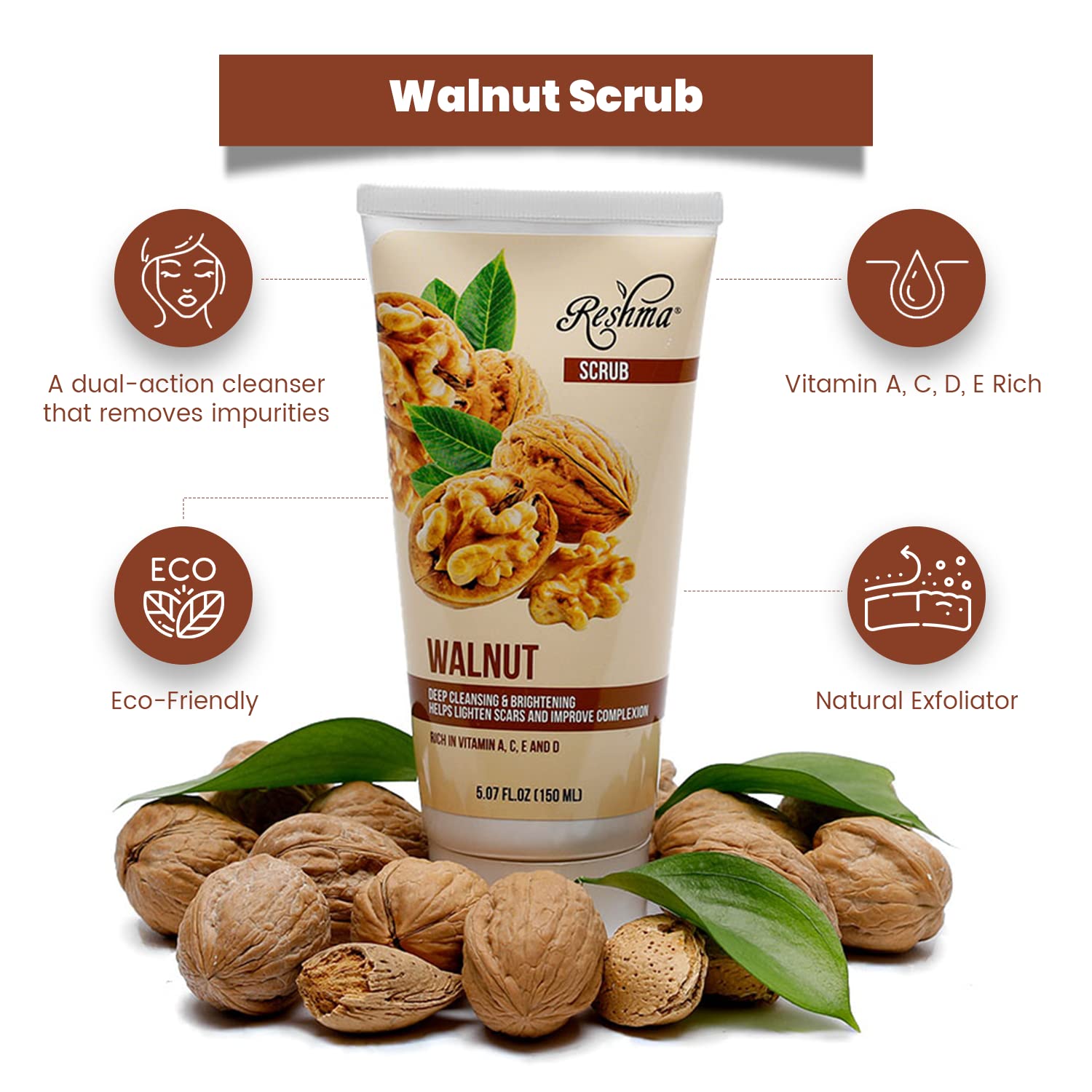 Foto 6 | Scrub Reshma Beauty Walnut De Doble Acción Para Rostro Y Cuerpo X6 - Venta Internacional.