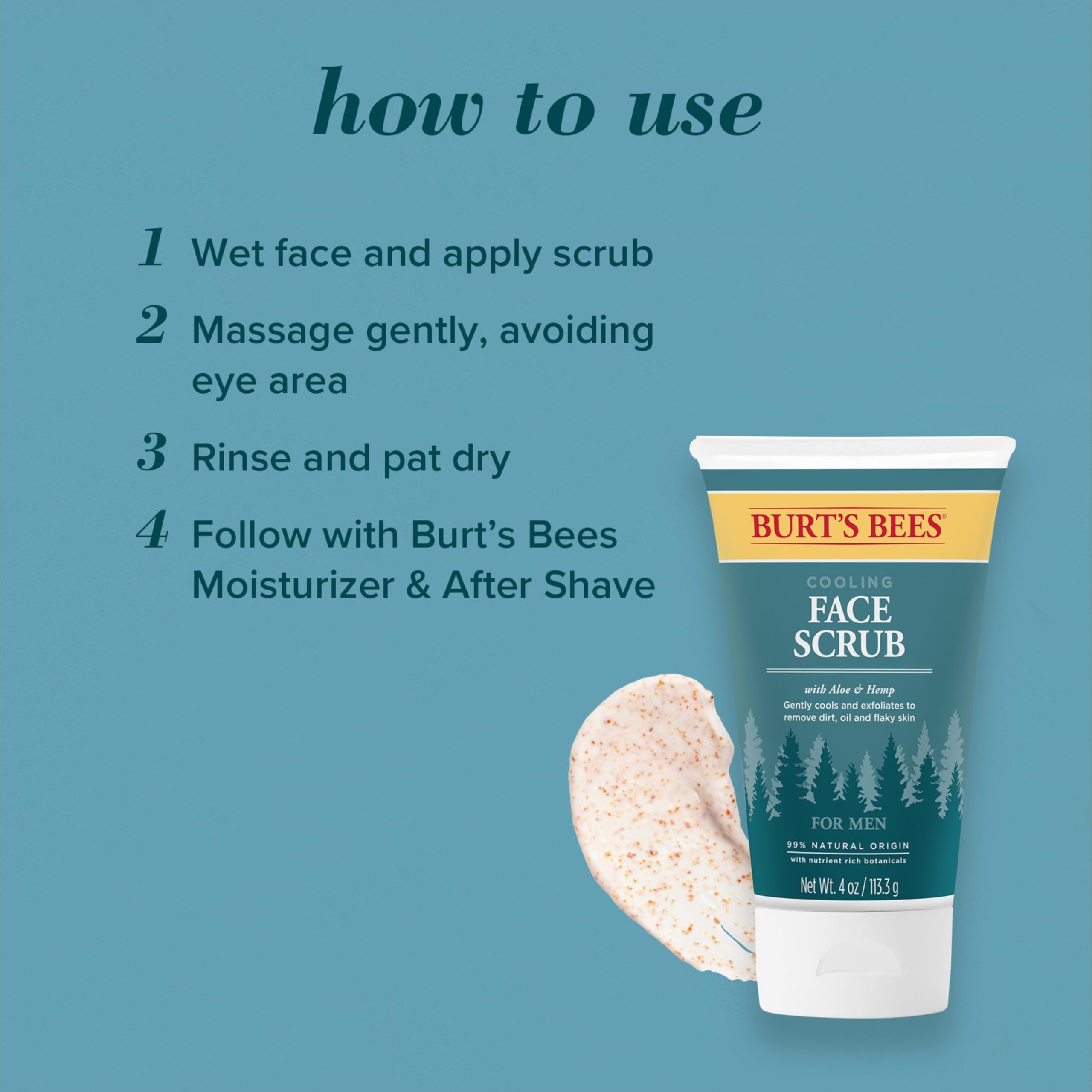 Foto 5 pulgar | Exfoliante Facial Burt's Bees Cooling Con Aloe Y Cáñamo Para Hombre, 120 Ml - Venta Internacional.