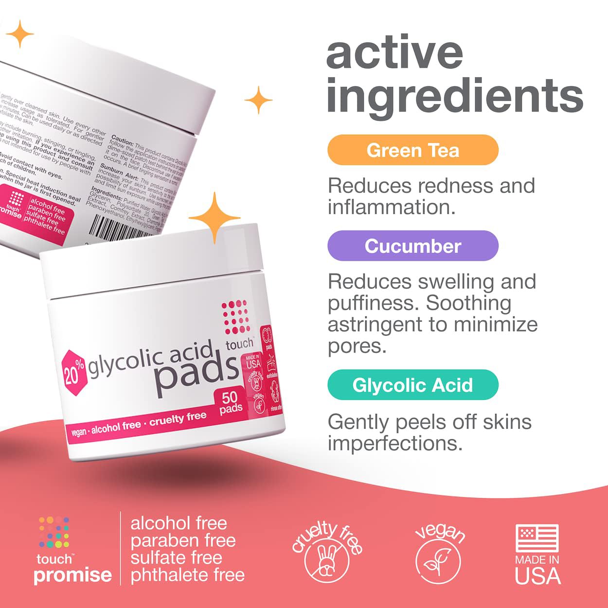 Foto 4 pulgar | Toallitas Exfoliantes Face Wipes Touch con 20% de Ácido Glicólico 50 Unidades - Venta Internacional