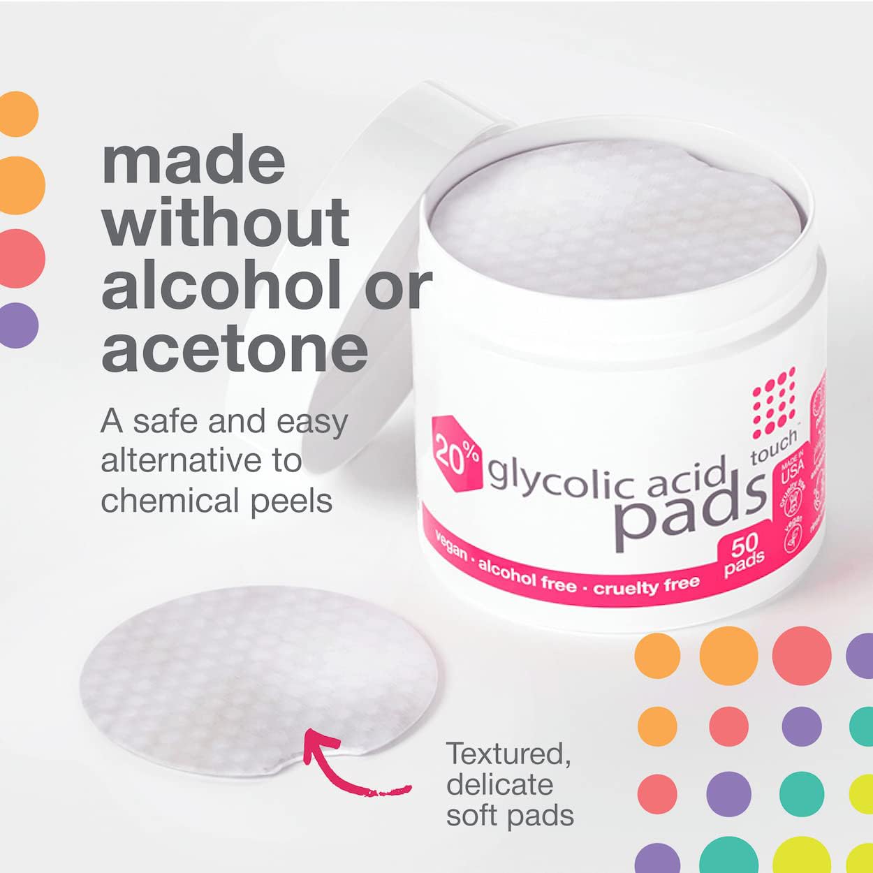 Foto 5 pulgar | Toallitas Exfoliantes Face Wipes Touch con 20% de Ácido Glicólico 50 Unidades - Venta Internacional