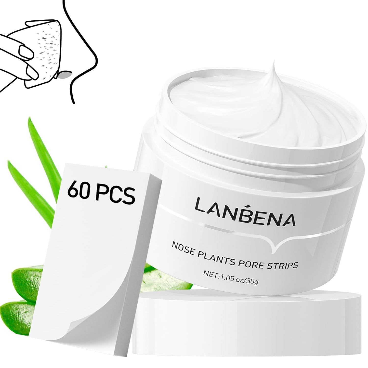 Eliminador De Puntos Negros Lanbena 60 Tiras Para Poros Con Crema, 30 G - Venta Internacional.