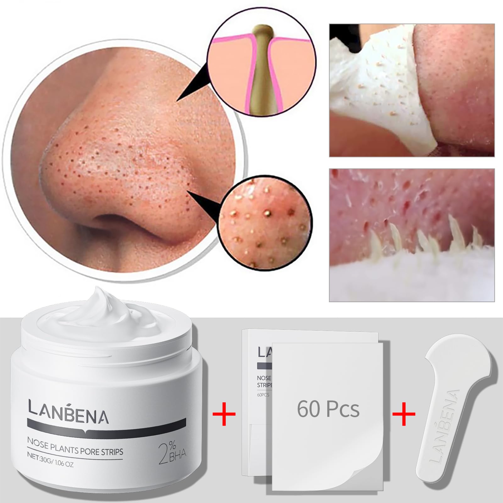 Foto 4 pulgar | Eliminador De Puntos Negros Lanbena 60 Tiras Para Poros Con Crema, 30 G - Venta Internacional.