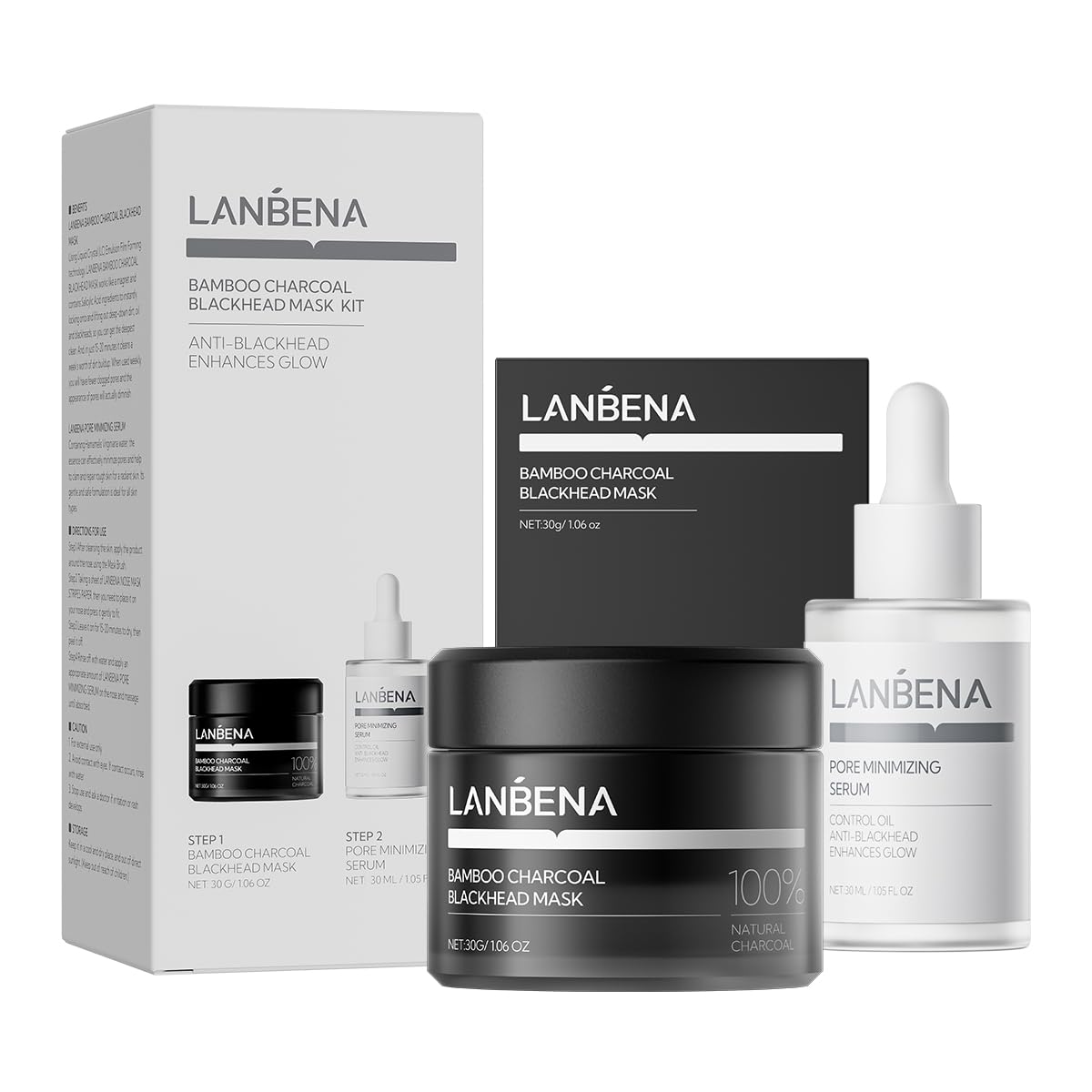 Set Eliminador De Puntos Negros Lanbena 3 En 1, Tiras Para Poros Y Sérum - Venta Internacional.