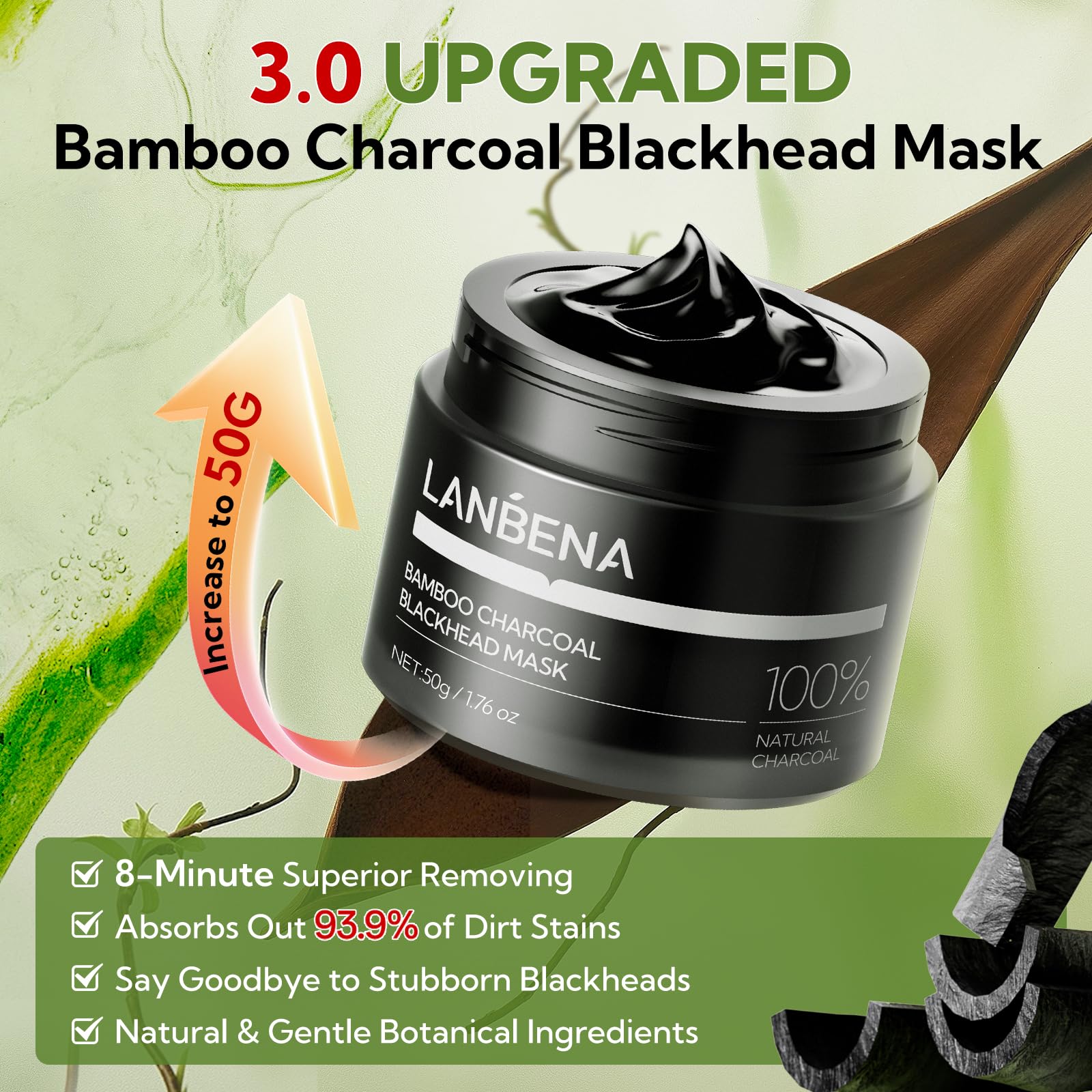Foto 3 pulgar | Mascarilla Eliminadora De Puntos Negros Lanbena 3.0, Carbón De Bambú, 50 G - Venta Internacional.