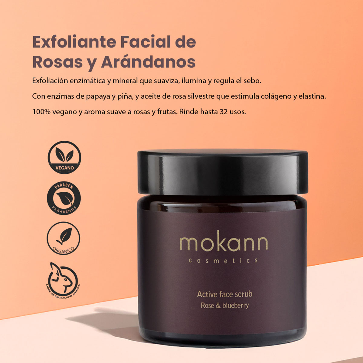 Foto 5 pulgar | Exfoliante Facial Mokann Con Enzimas Y Rosa Piel Mixta 60ml