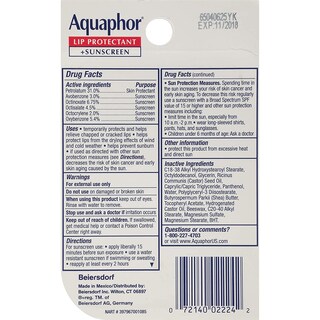 Foto 2 | Tarjeta Blíster Lip Repair & Protect Aquaphor, Paquete Doble De 10 Ml - Venta Internacional.