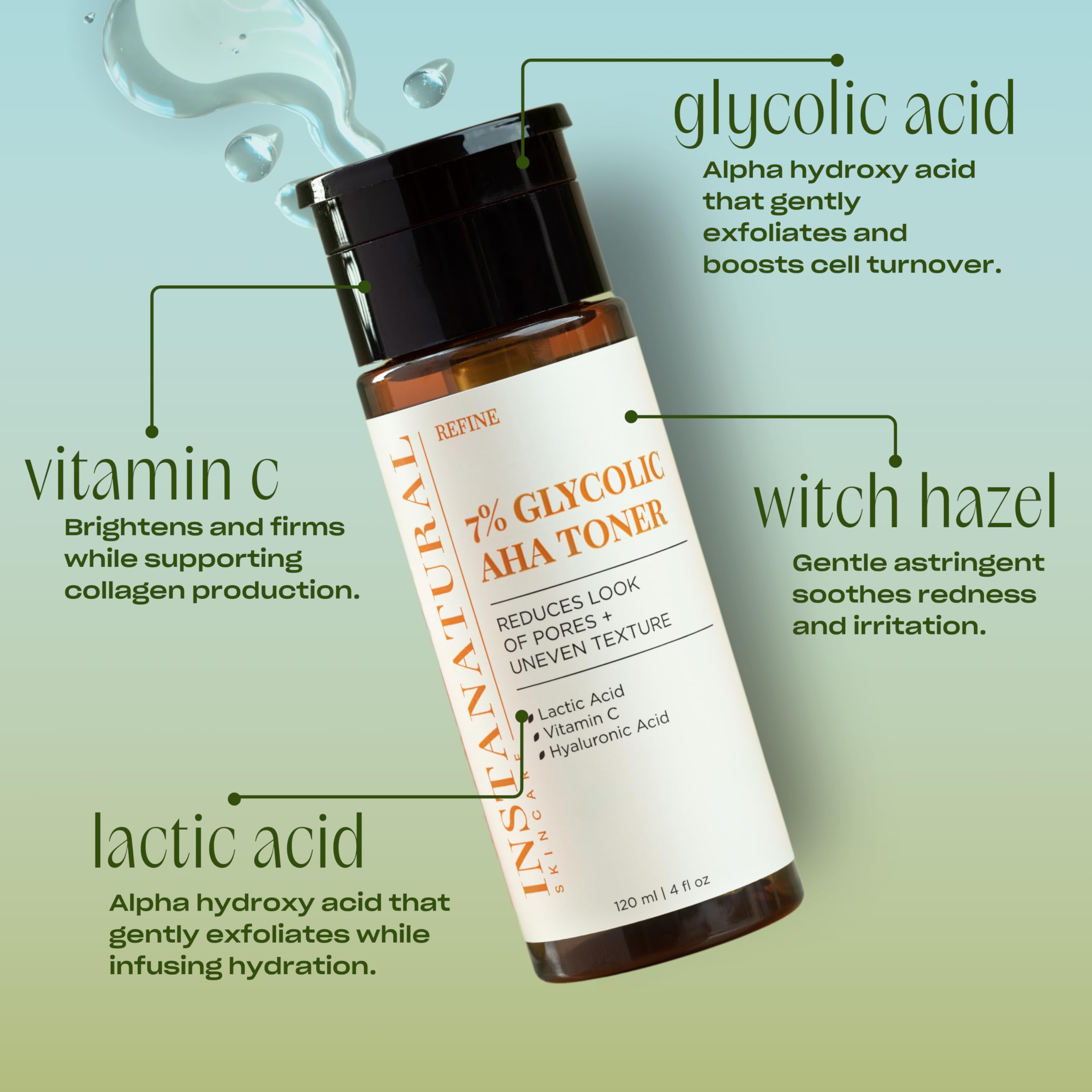 Foto 4 pulgar | Tónico Facial Instanatural 7% Glicólico Aha Con Vitamina C 120 Ml - Venta Internacional.