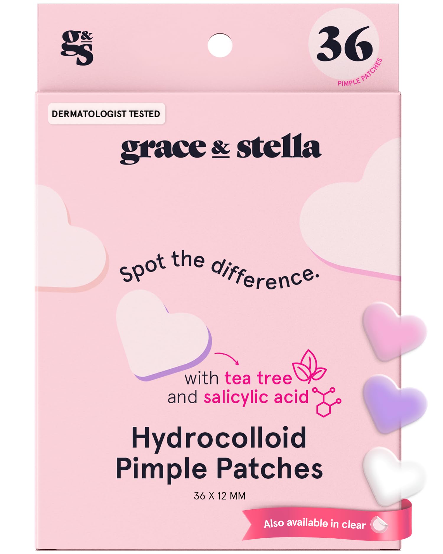 Pimple Patches Grace & Stella Heart Hydrocoloid Zit  36 Unidades - Venta Internacional.