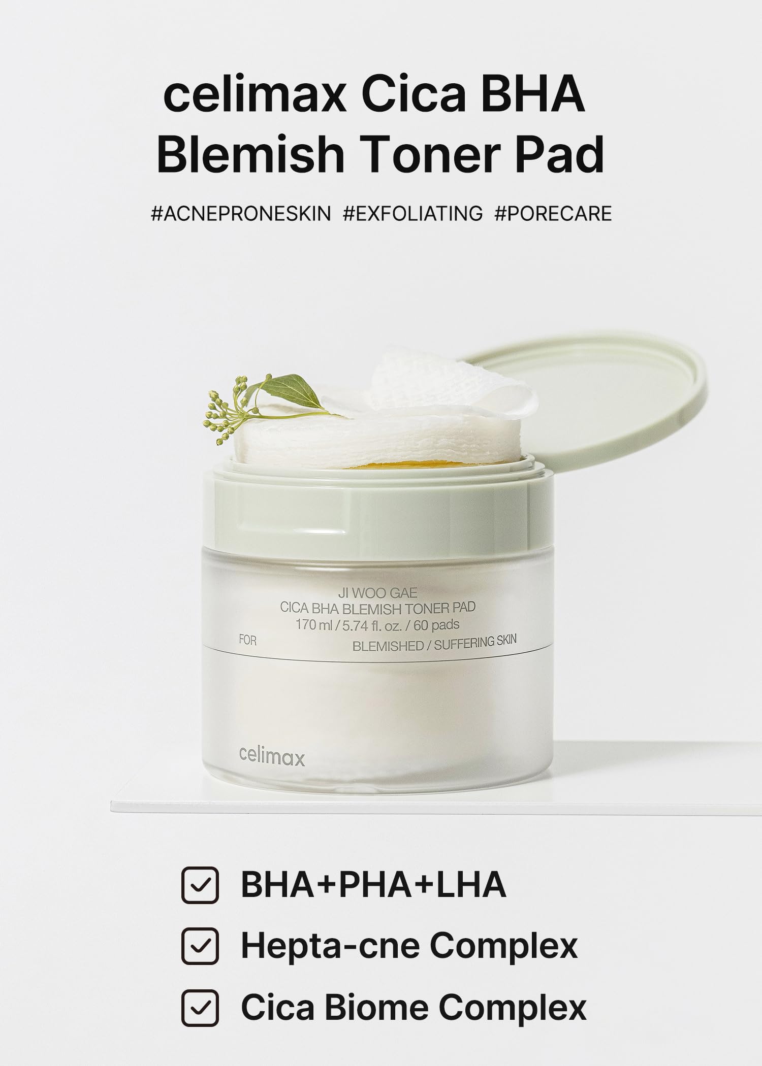 Foto 4 pulgar | Almohadilla De Tóner Celimax Ji.woo.gae Cica Bha Pha Lha 60 Almohadillas - Venta Internacional.