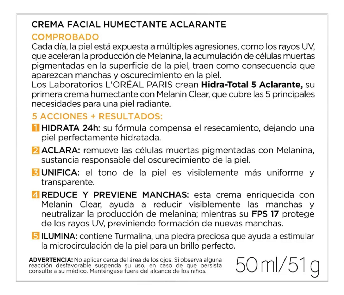 Foto 3 pulgar | Crema Loreal 50 ML Antimanchas de Hidra Total 5 Aclarante