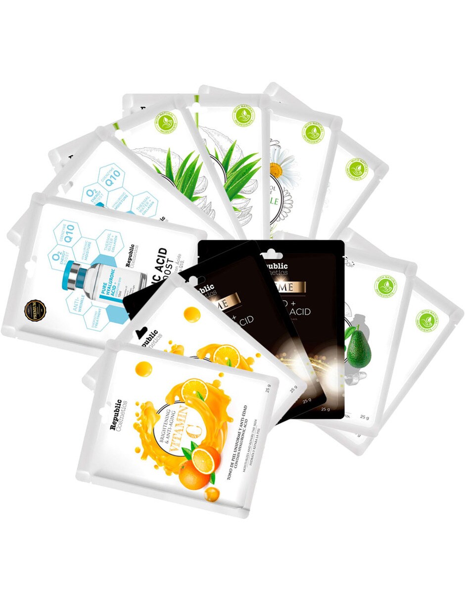 Republic Cosmetics - Paquete Mix De 12 Mascarillas Faciales Hidratación $249