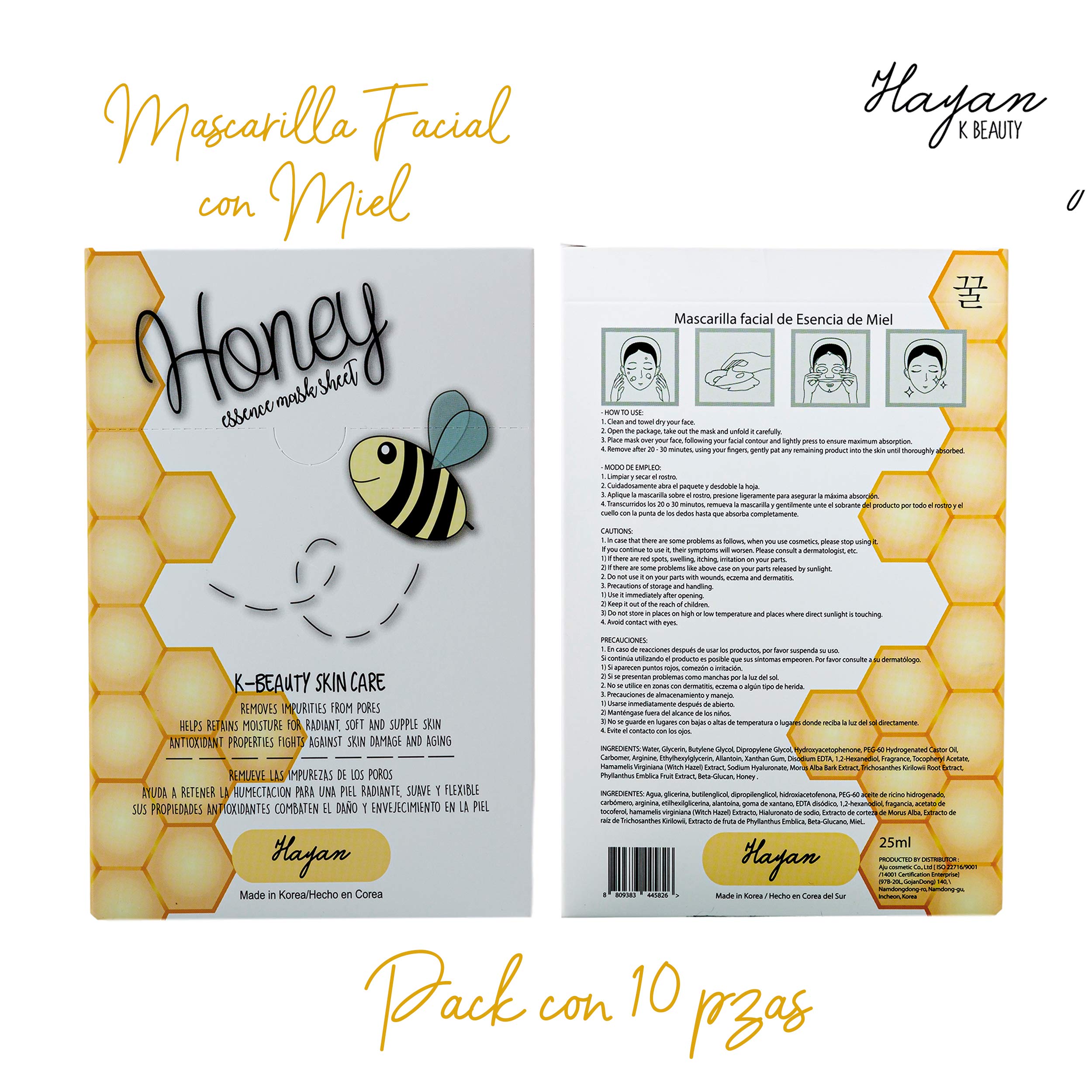 Foto 4 pulgar | Venta Internacional - Mascarilla Hayan K Beauty Moi Honey 10 Piezas