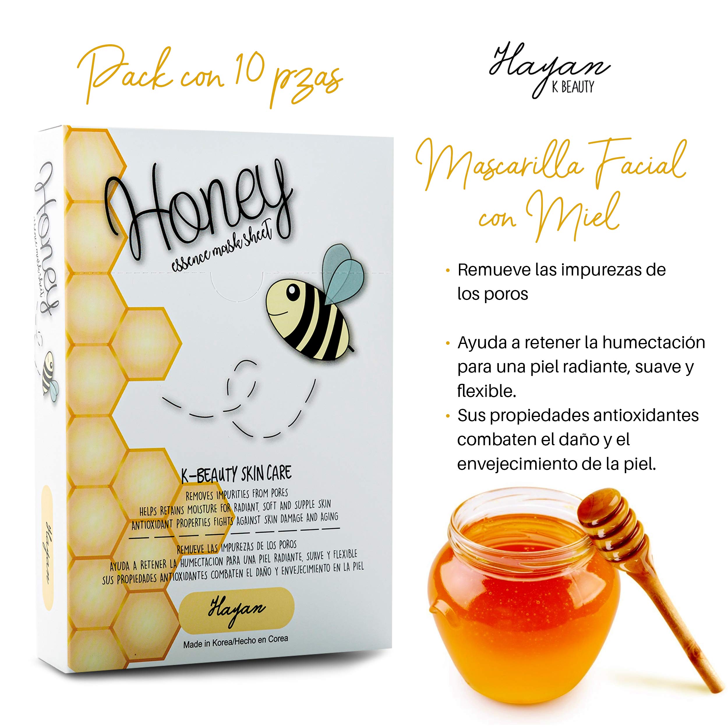 Foto 5 pulgar | Venta Internacional - Mascarilla Hayan K Beauty Moi Honey 10 Piezas