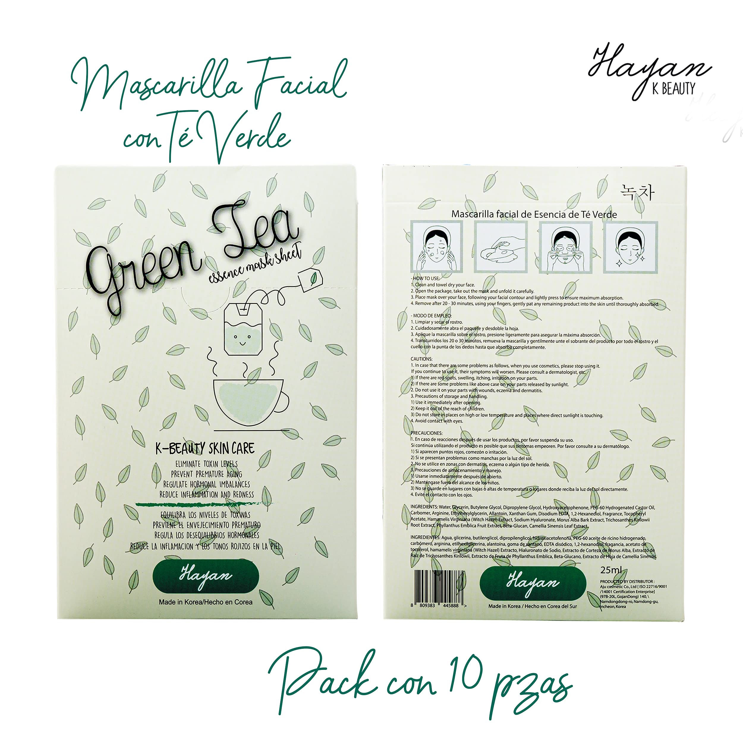 Foto 3 pulgar | Venta Internacional- Mascarilla Hidratante Hayan K Beauty con Té Verde 10 Unidades