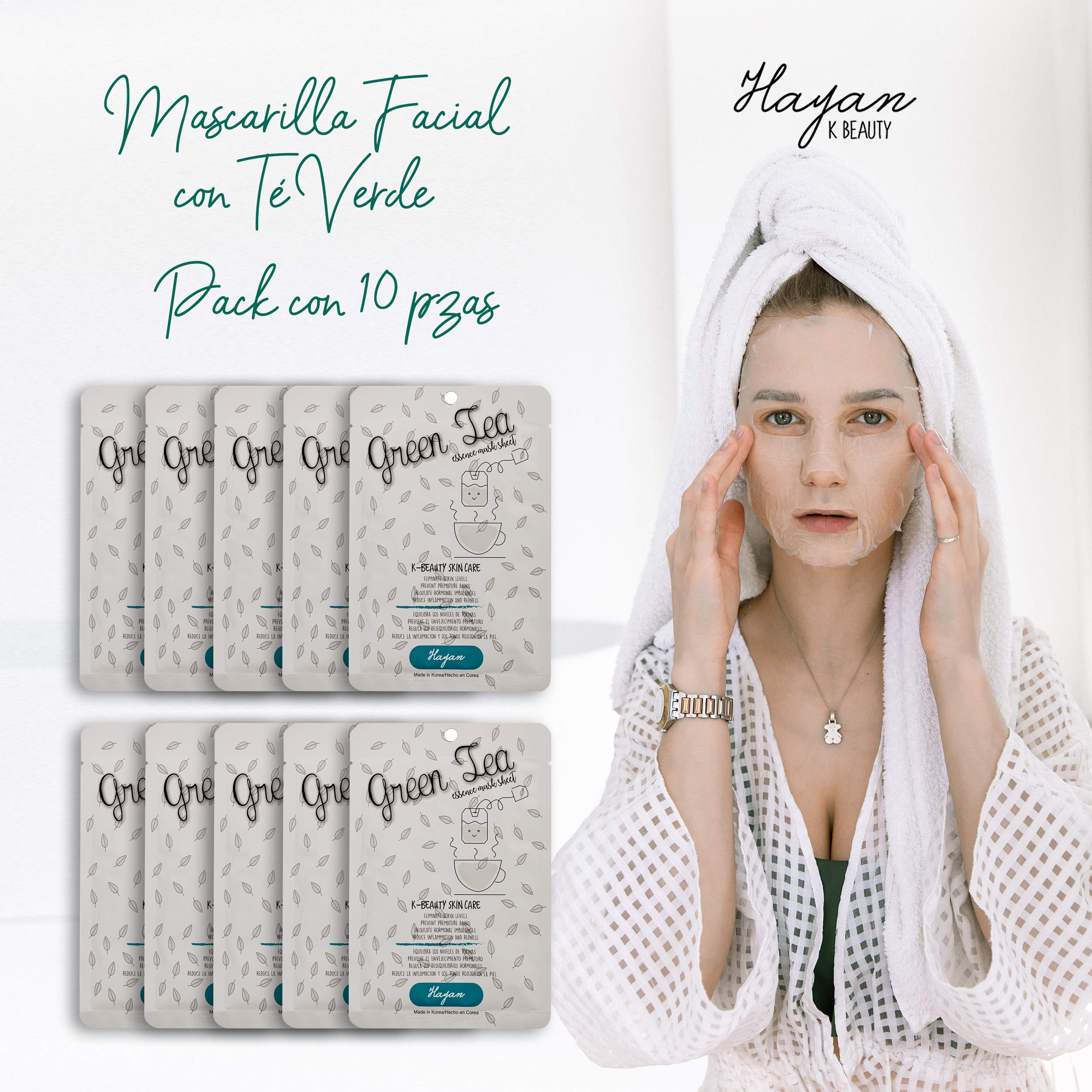 Foto 4 | Venta Internacional- Mascarilla Hidratante Hayan K Beauty con Té Verde 10 Unidades