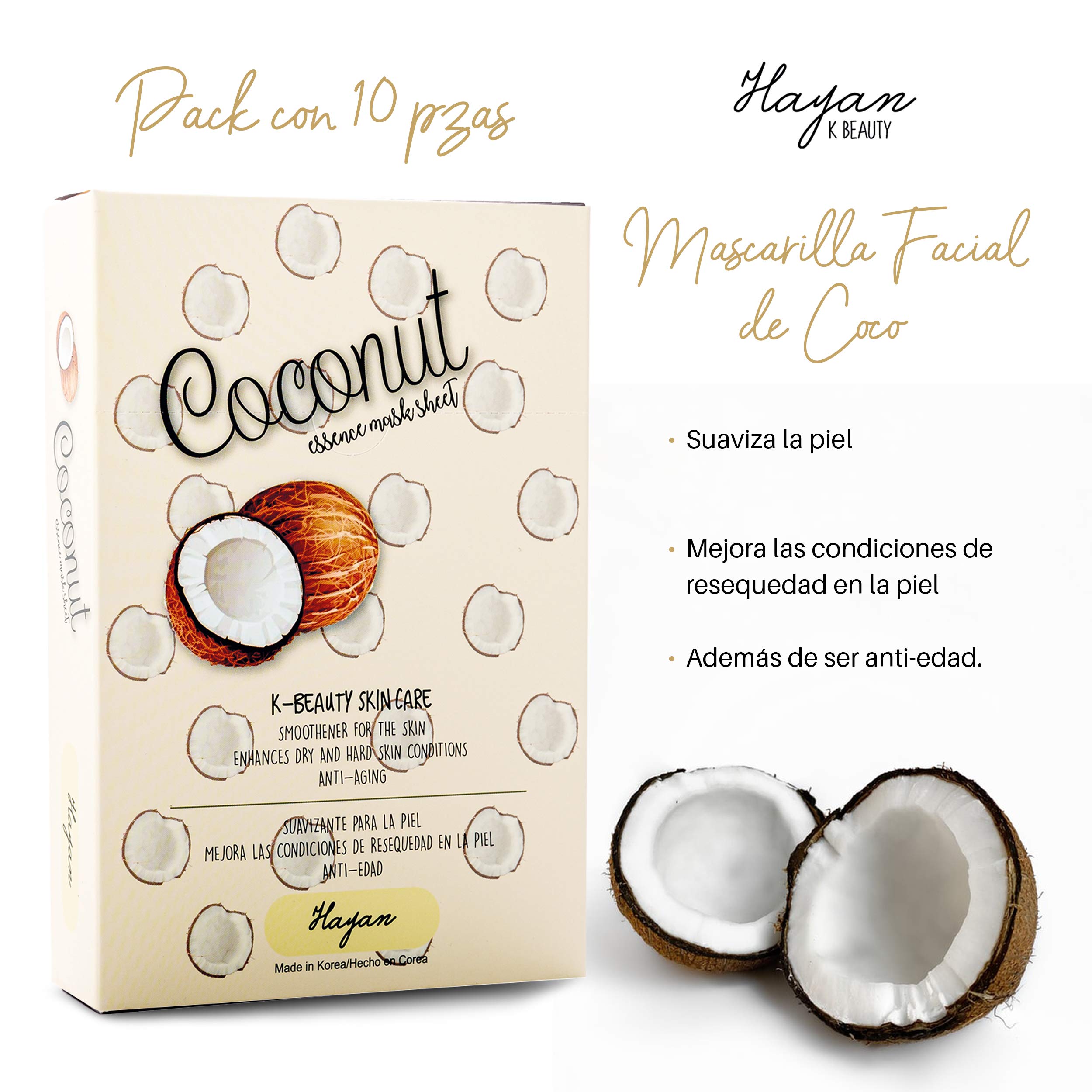 Foto 5 pulgar | Venta Internacional- Mascarilla Hidratante de Coco Hayan K Beauty 10 Unidades