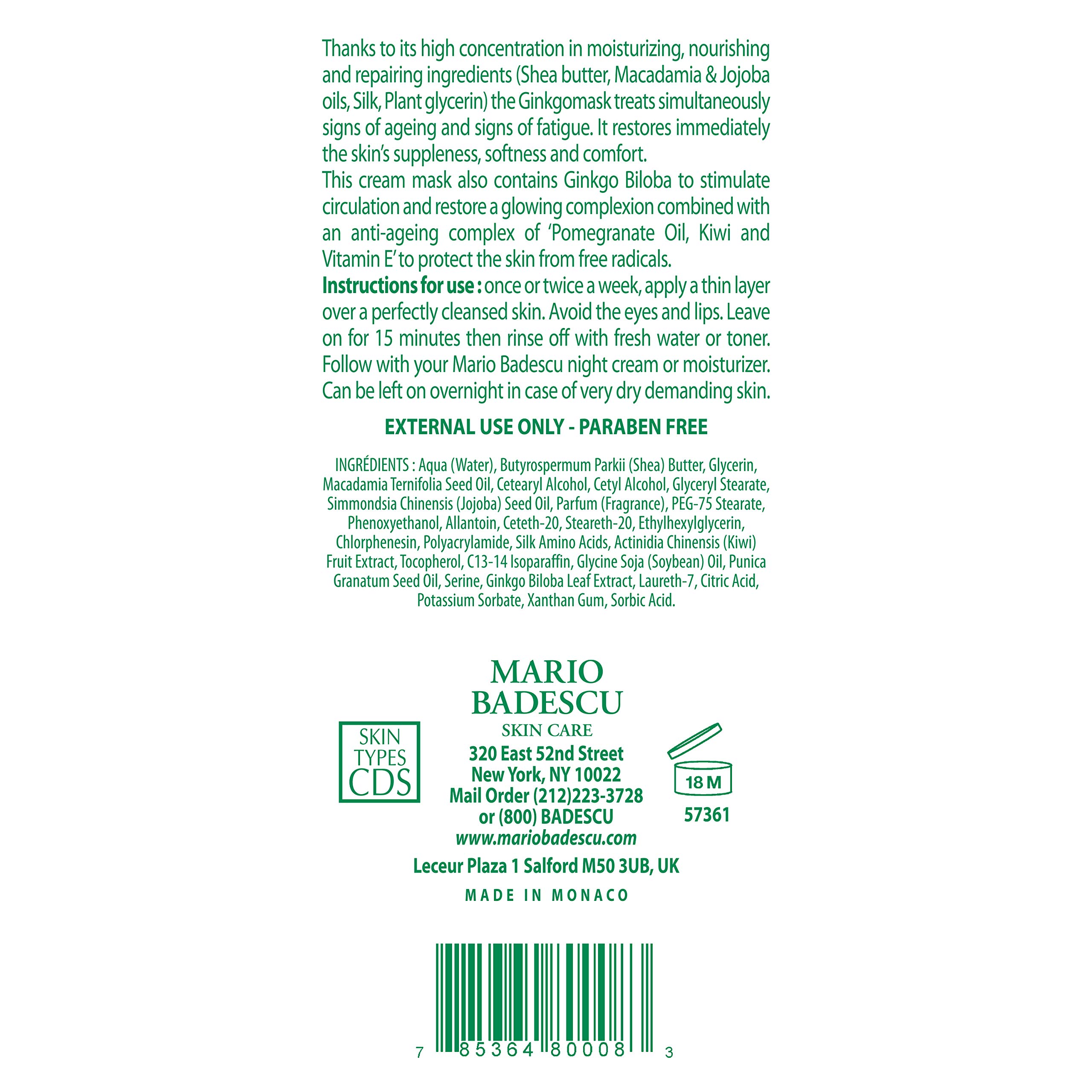 Foto 3 pulgar | Mascarilla Facial Mario Badescu Ginkgo Con Manteca De Karité Y Vitamina E 75 Ml - Venta Internacional.