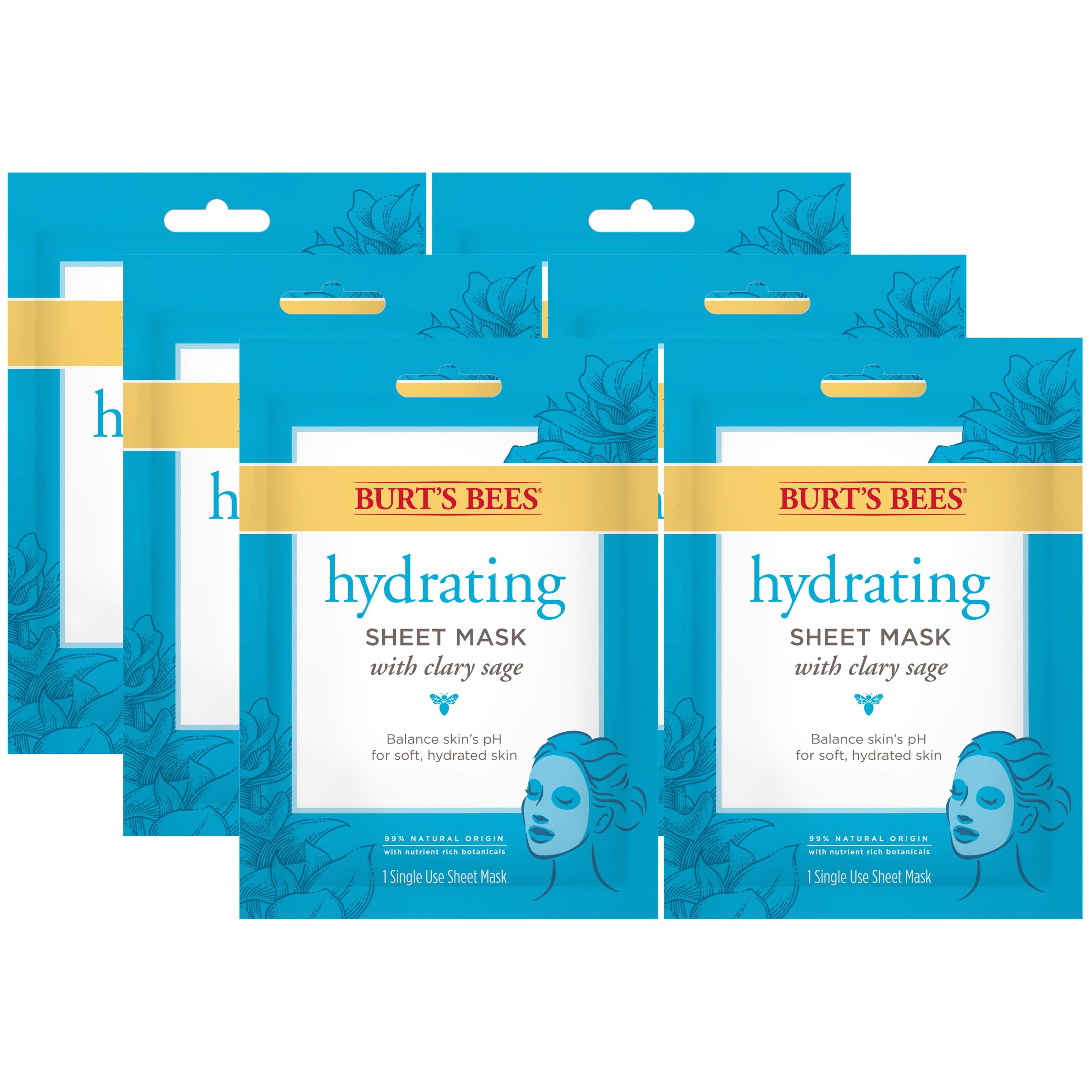Mascarilla Facial Hidratante Burt's Bees Con Salvia, 6 Hojas - Venta Internacional.