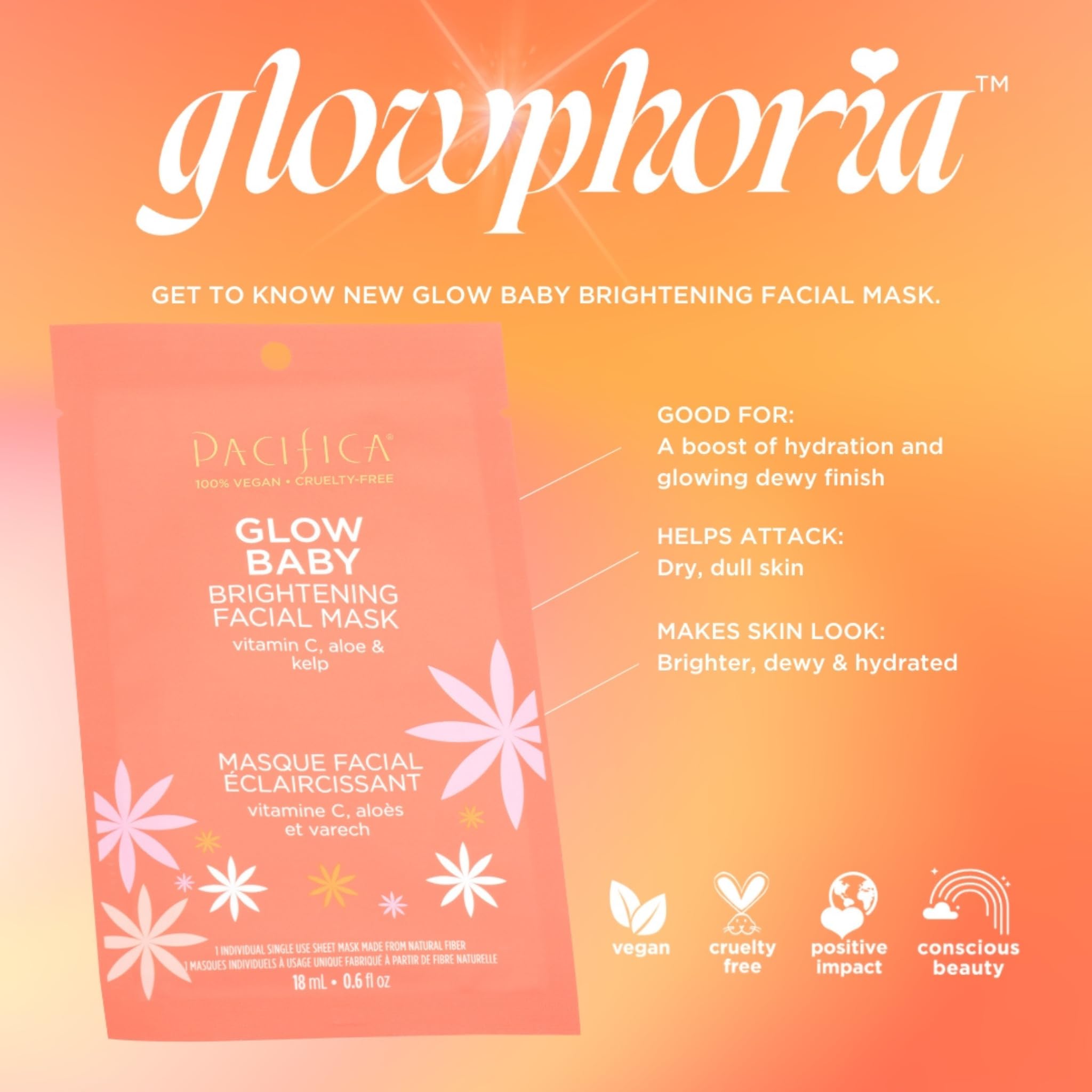 Foto 5 pulgar | Mascarilla Facial Pacifica Beauty Glow Baby Brighening Vitamina C - Venta Internacional.